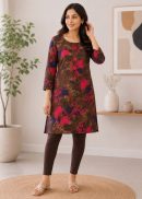 Multicolour Brown and Pink A-line Model Kurti