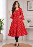 Red Floral Anarkali Kurti